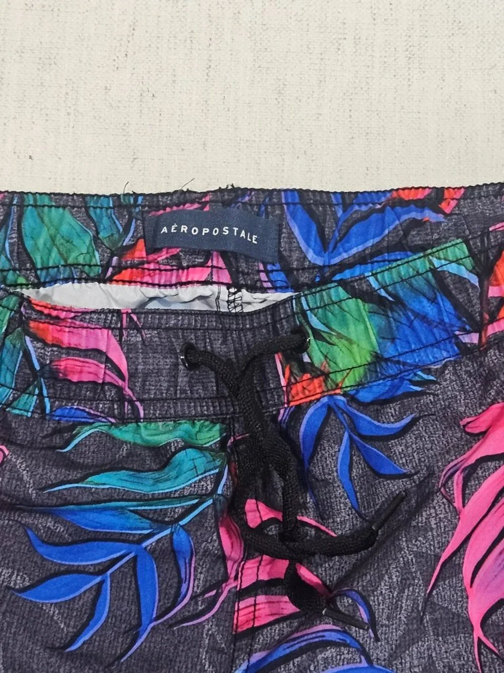 Aeropostale Mens Black Swim Shorts with Neon Tropical print cal print